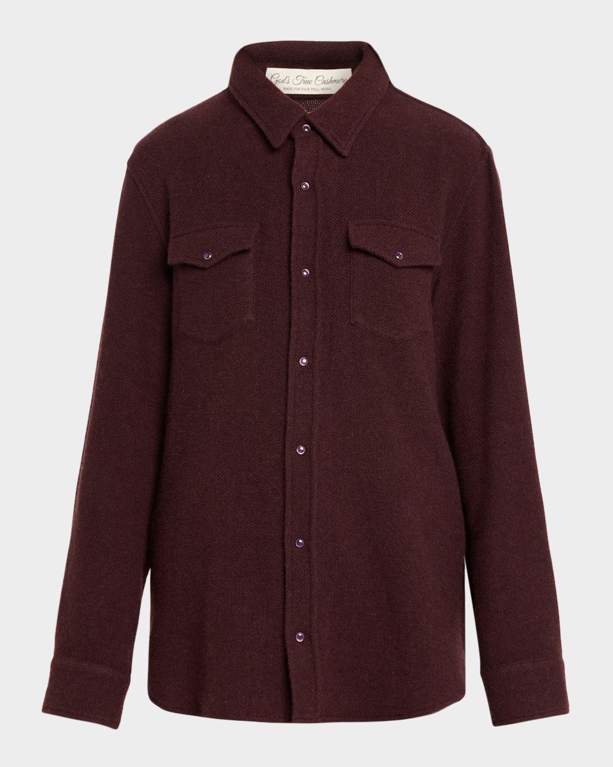God 's True Cashmere Claret Solid Cashmere Button-Down Shirt | Thumbnail 6 God 's True Cashmere Claret Solid Cashmere Button-Down Shirt | Thumbnail 6