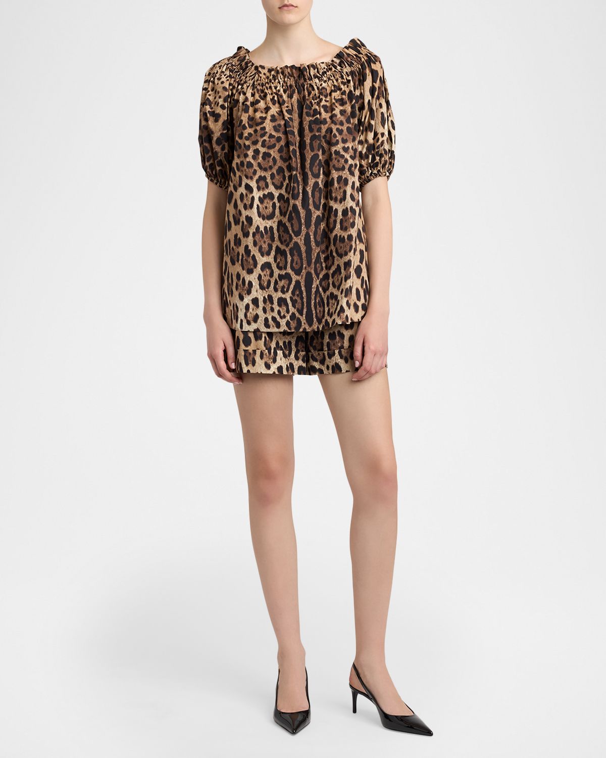 Dolce & Gabbana Leopard-Print Cotton Puff-Sleeve Blouse | Thumbnail 5