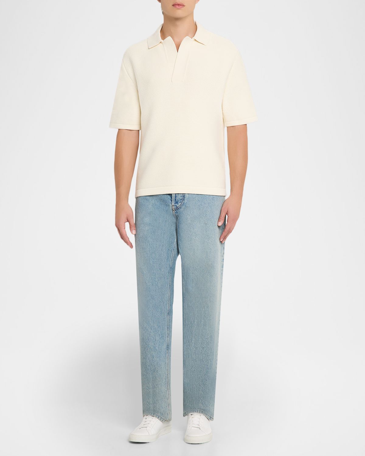 Reiss Men 's Langton Textured Johnny Collar Polo Shirt