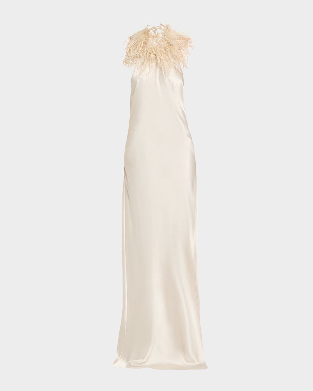 The New Arrivals by Ilkyaz Ozel Jazzy Backless Feather-Embellished Halter Gown