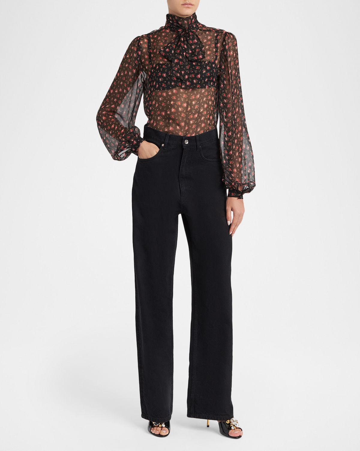 Dolce & Gabbana Rose-Print Chiffon Bow-Neck Blouse | Thumbnail 5