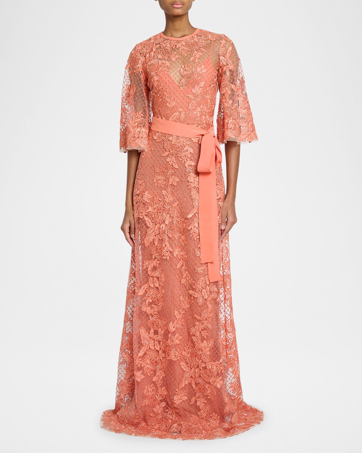 Elie Saab Lace Embroidered Tulle Maxi Dress