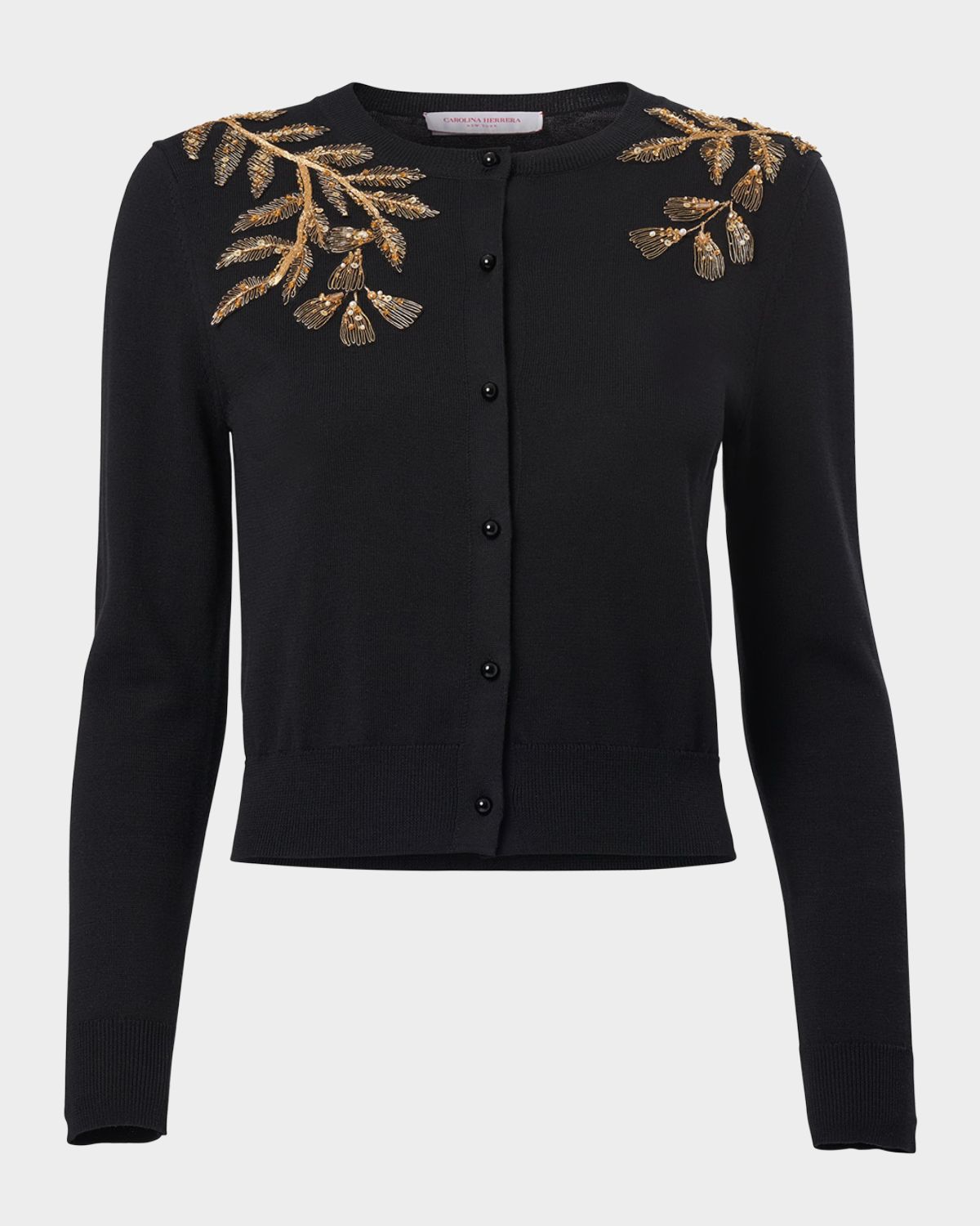 Carolina Herrera Gold Leaf-Embroidered Silk Cotton Cardigan | Thumbnail 5 Carolina Herrera Gold Leaf-Embroidered Silk Cotton Cardigan | Thumbnail 5