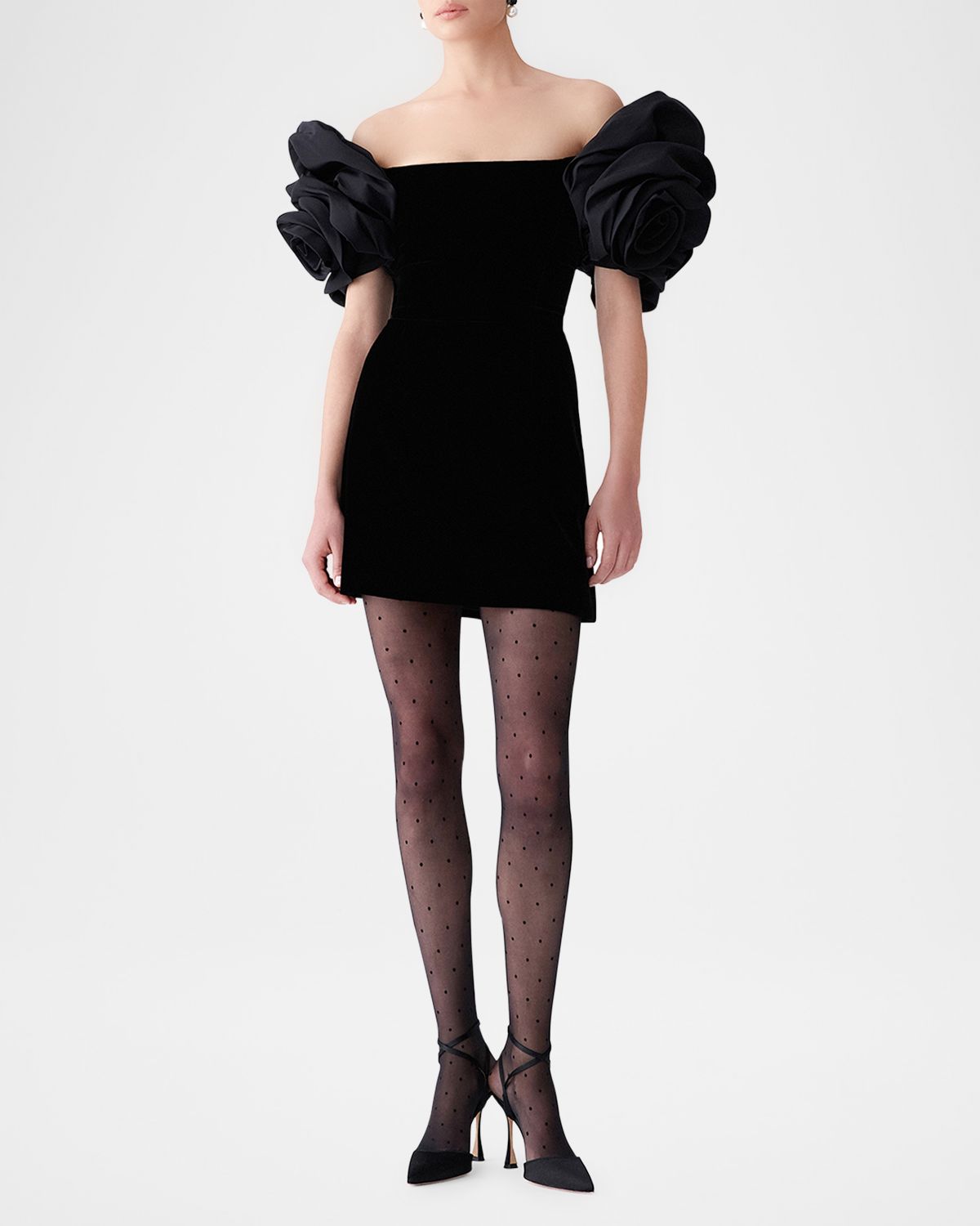 Carolina Herrera Floral Off-Shoulder Velvet Mini Dress