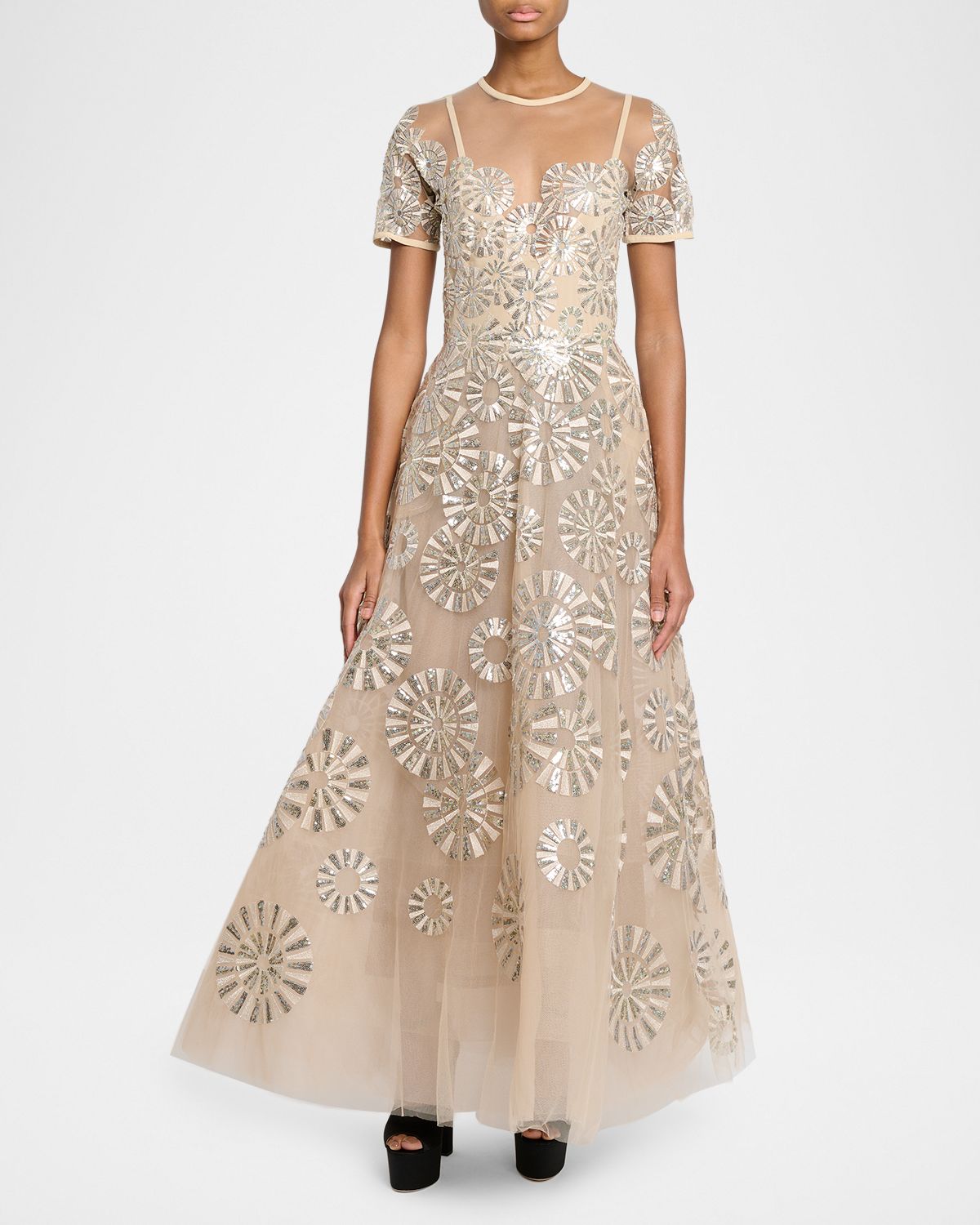 Elie Saab Sequin Embroidered Tulle Illusion Gown