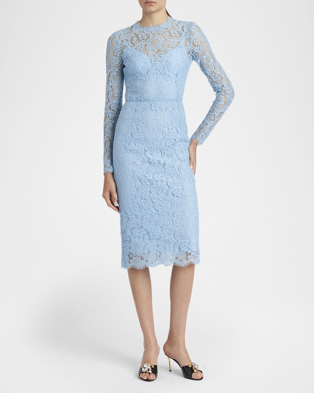 Dolce & Gabbana Guipure Lace Long-Sleeve Midi Dress