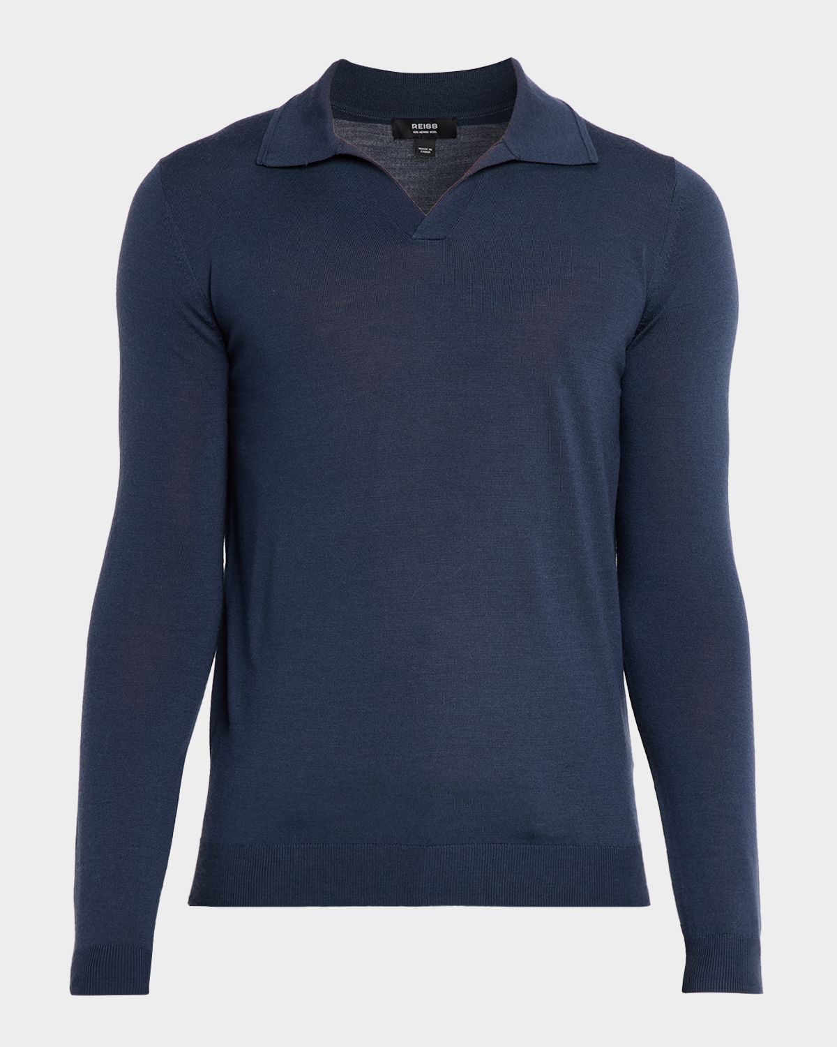 Reiss Men 's Milburn Merino Wool Johnny Collar Polo Shirt