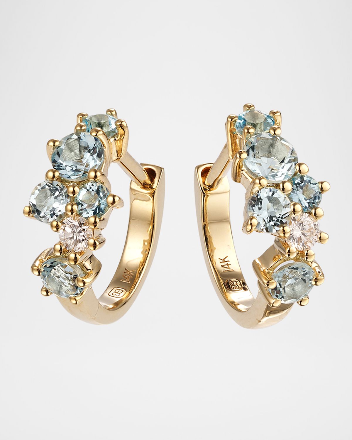 Sydney Evan 14K Gold Diamond and Aquamarine Cocktail Huggie Earrings