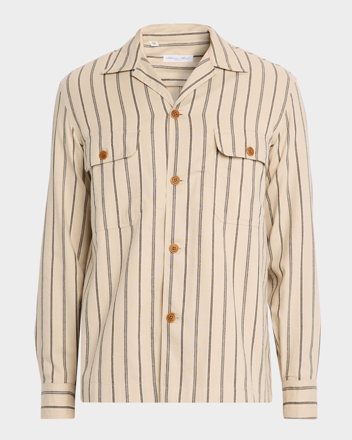 Salvatore Piccolo Men 's Cotton Multi-Stripe Dual-Pocket Overshirt | Thumbnail 6 Salvatore Piccolo Men 's Cotton Multi-Stripe Dual-Pocket Overshirt | Thumbnail 6