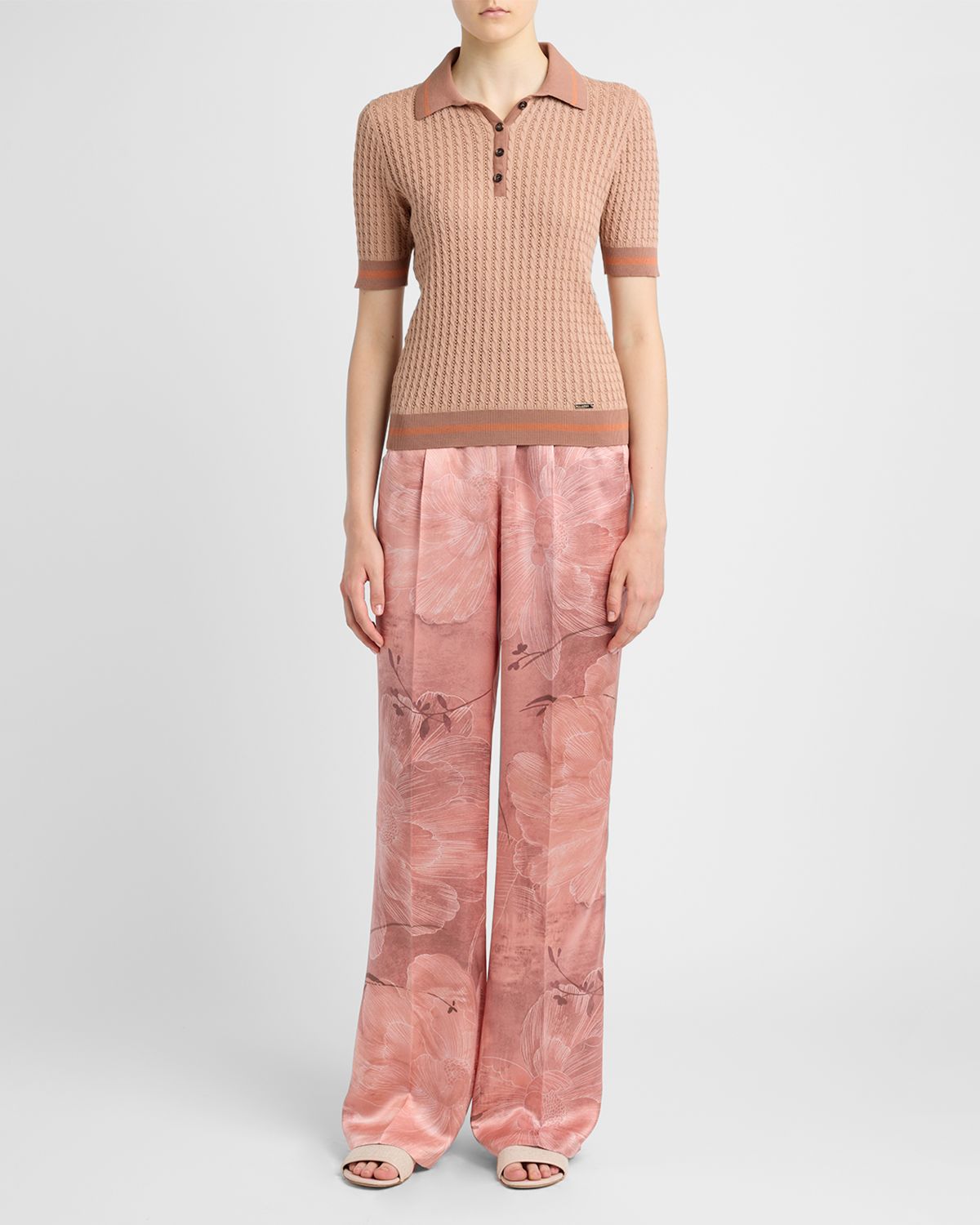 Kiton Cotton Cable Knit Short-Sleeve Polo Shirt