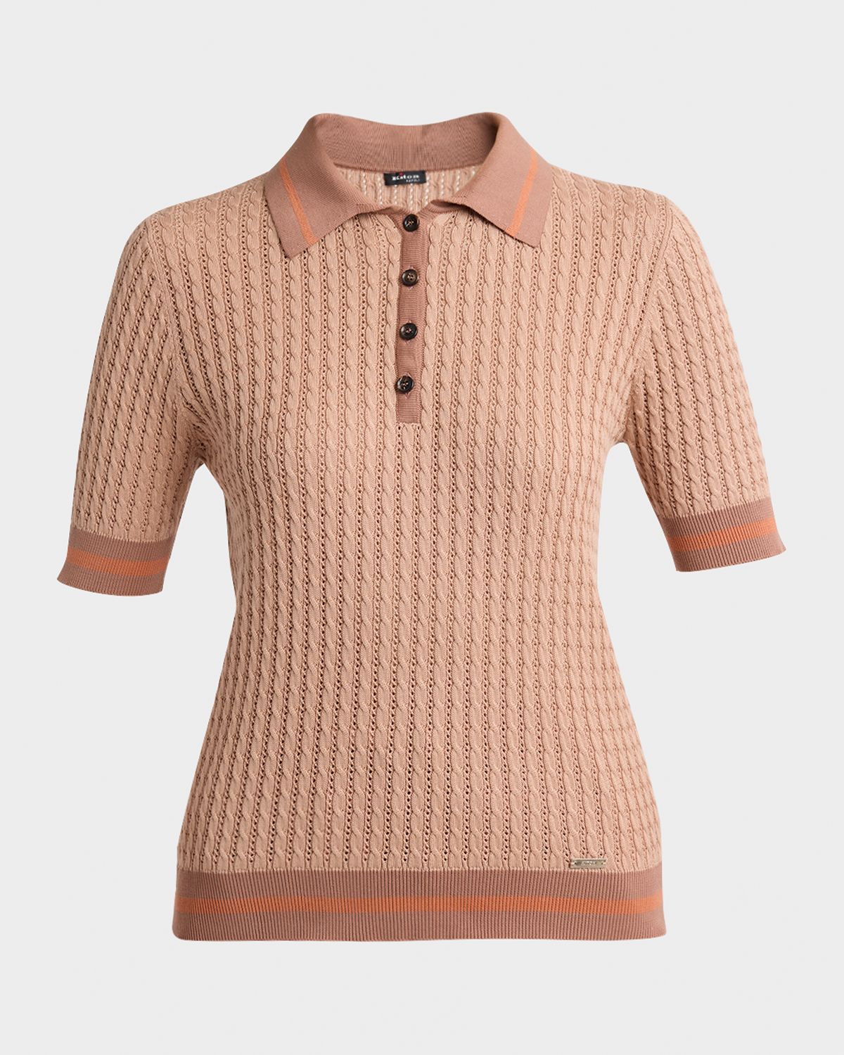 Kiton Cotton Cable Knit Short-Sleeve Polo Shirt