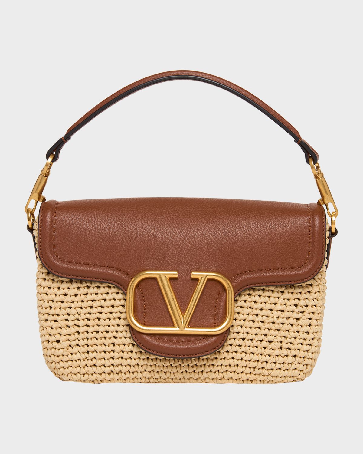 Valentino Garavani Viscose Raffia & Leather Top-Handle Bag