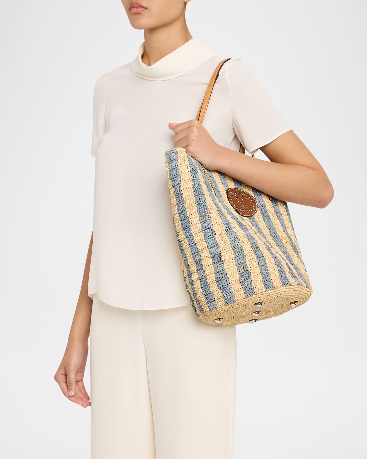 Valentino Garavani Striped Raffia Bucket Bag