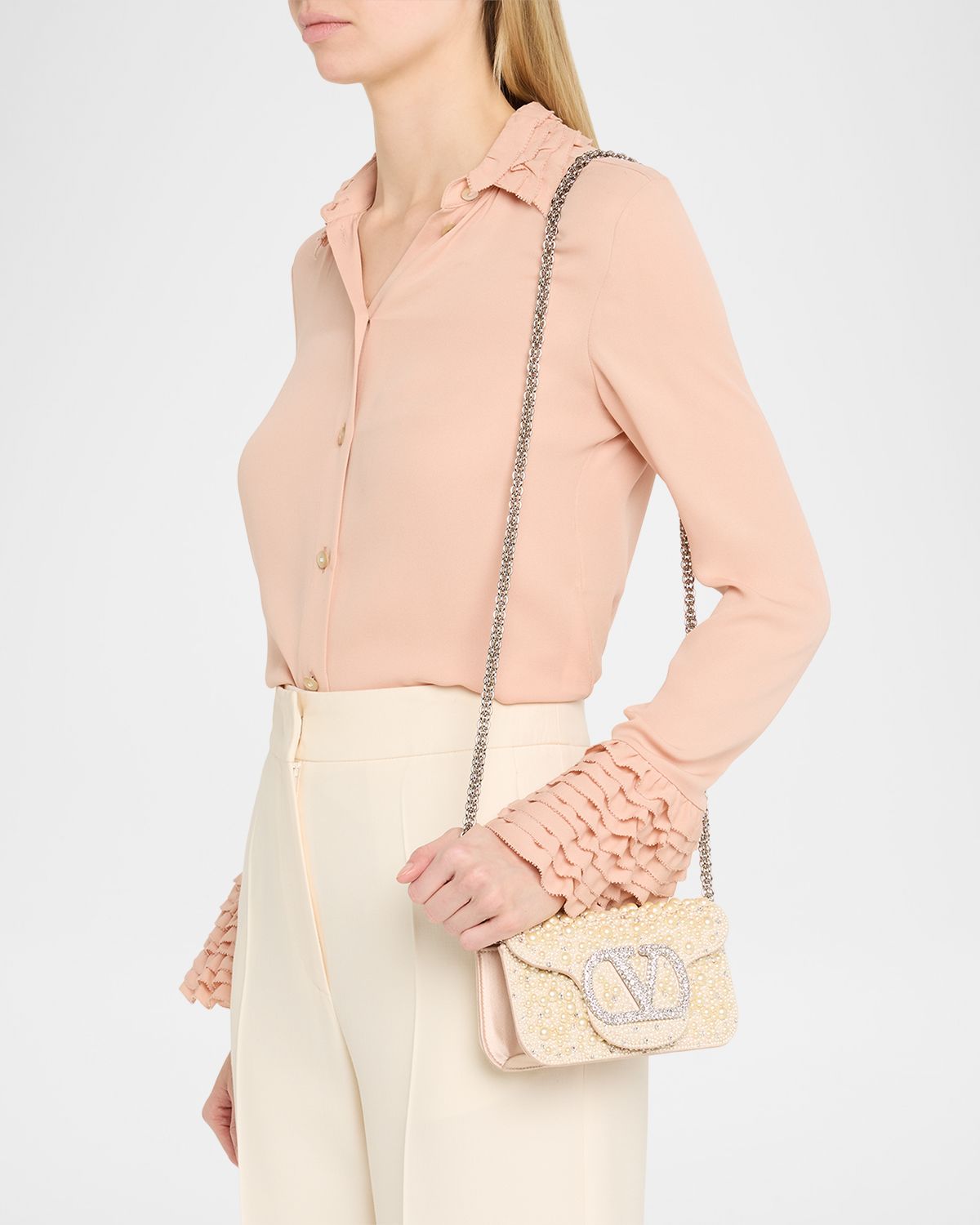 Valentino Garavani Loco Pearly Satin Shoulder Bag