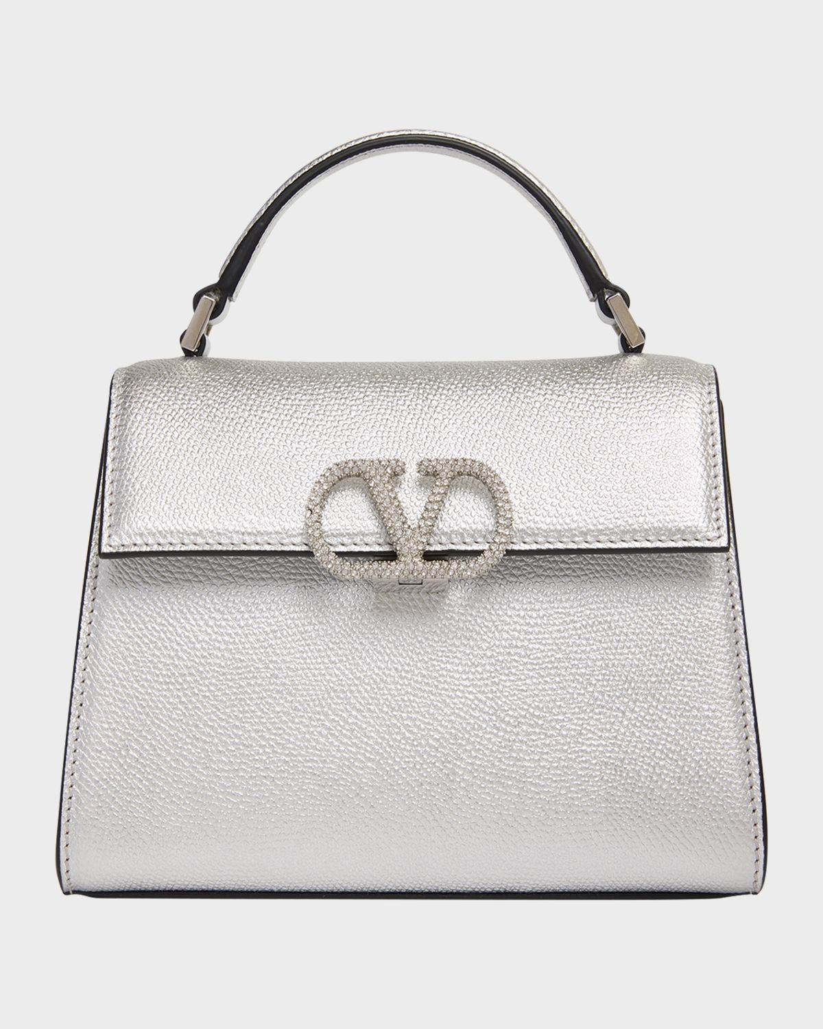 Valentino Garavani Mini Crystal VLogo Metallic Leather Top-Handle Bag