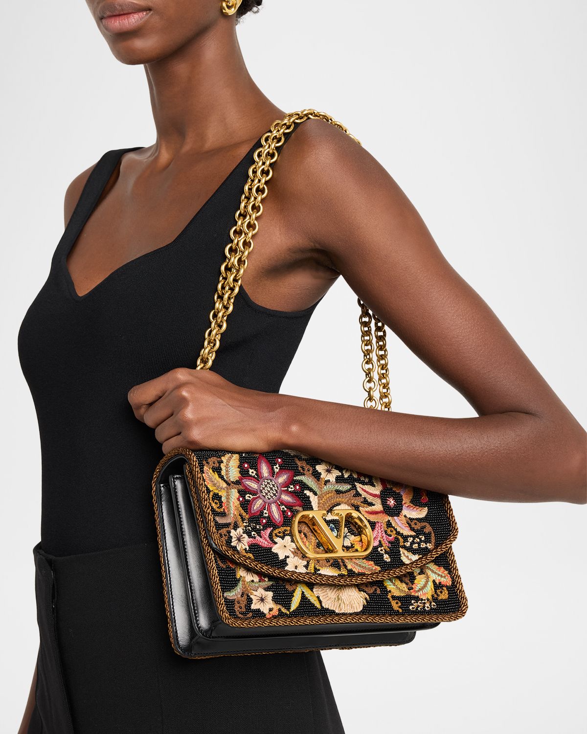 Valentino Garavani Beaded Floral-Embroidered Shoulder Strap