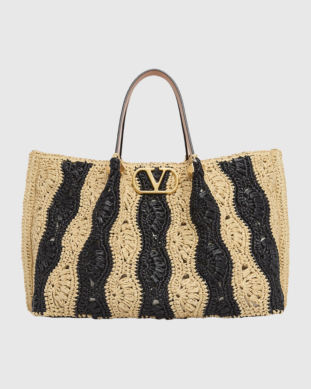 Valentino Garavani Medium Wavy Striped Viscose Raffia Tote Bag