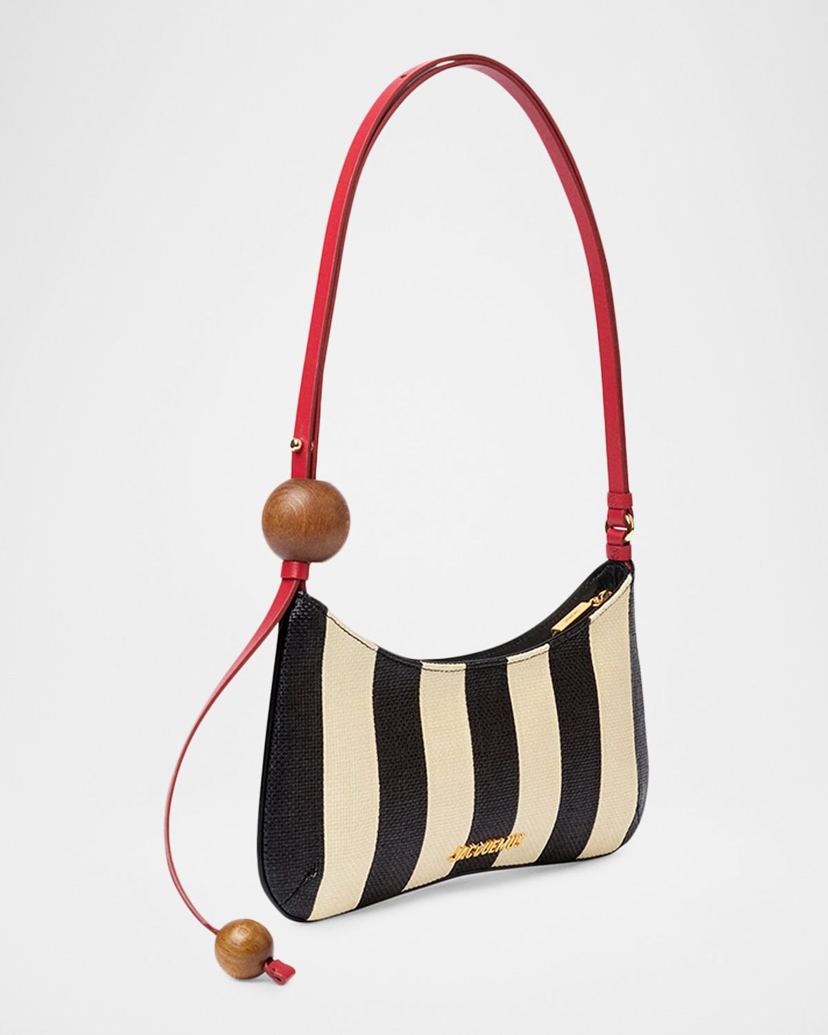 Jacquemus Le Bisou Perle Striped Raffia Shoulder Bag