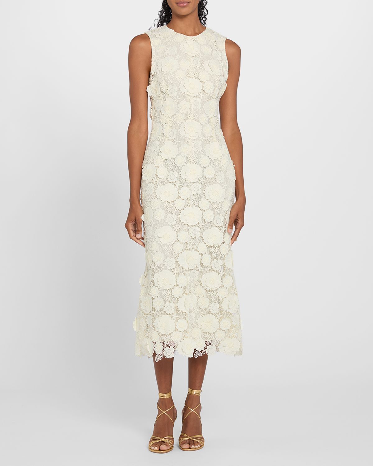 Monique Lhuillier 3D Flower Guipure Sleeveless Midi Dress | Thumbnail 4 Monique Lhuillier 3D Flower Guipure Sleeveless Midi Dress | Thumbnail 4