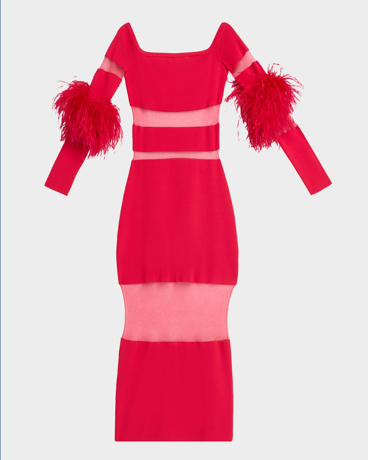 LAPOINTE Matte Viscose Off-Shoulder Intarsia Dress with Feathers