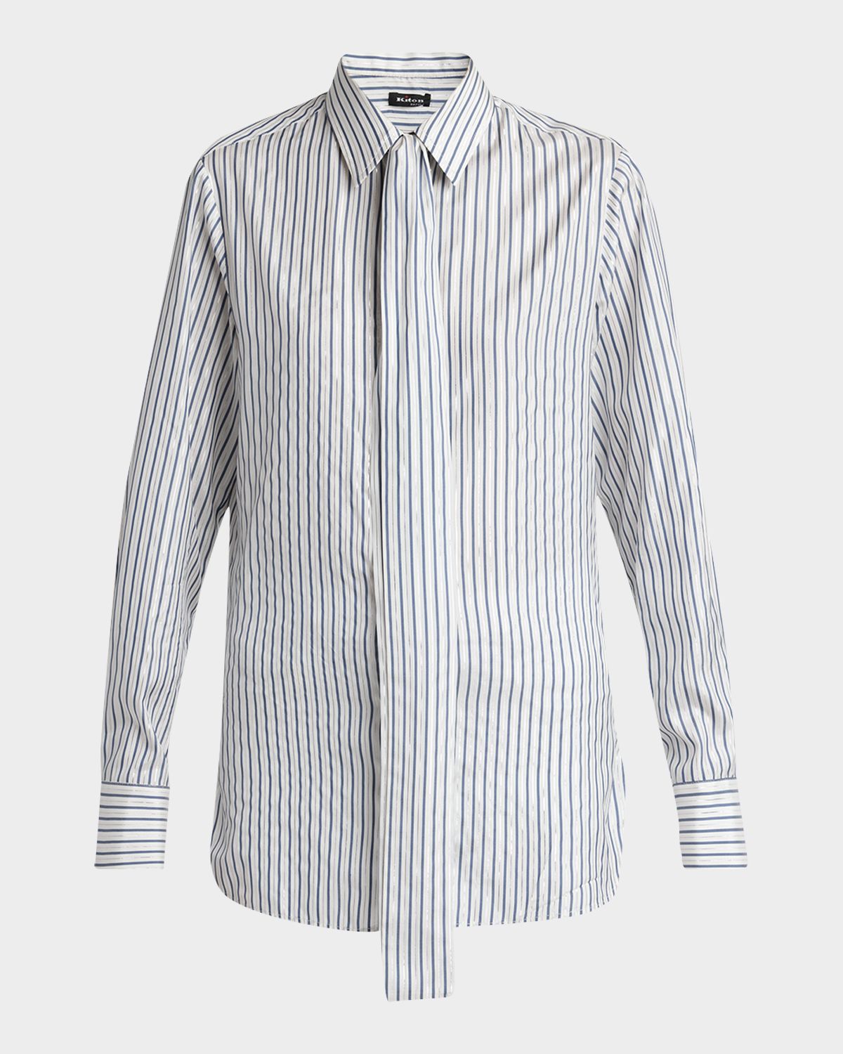 Kiton Metallic Striped Silk Neck-Tie Shirt