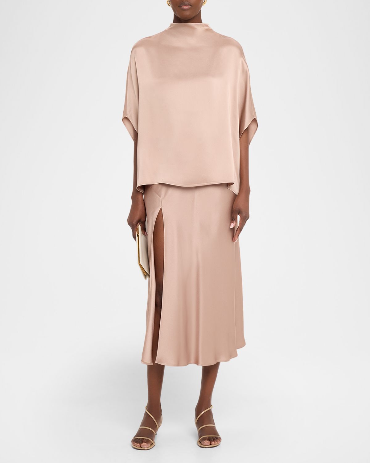 LAPOINTE Satin Bias Slit Midi Skirt