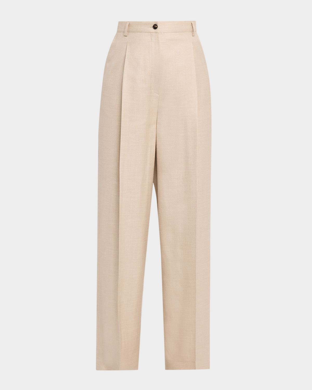 Kiton Pleated Wool-Silk Wide-Leg Pants