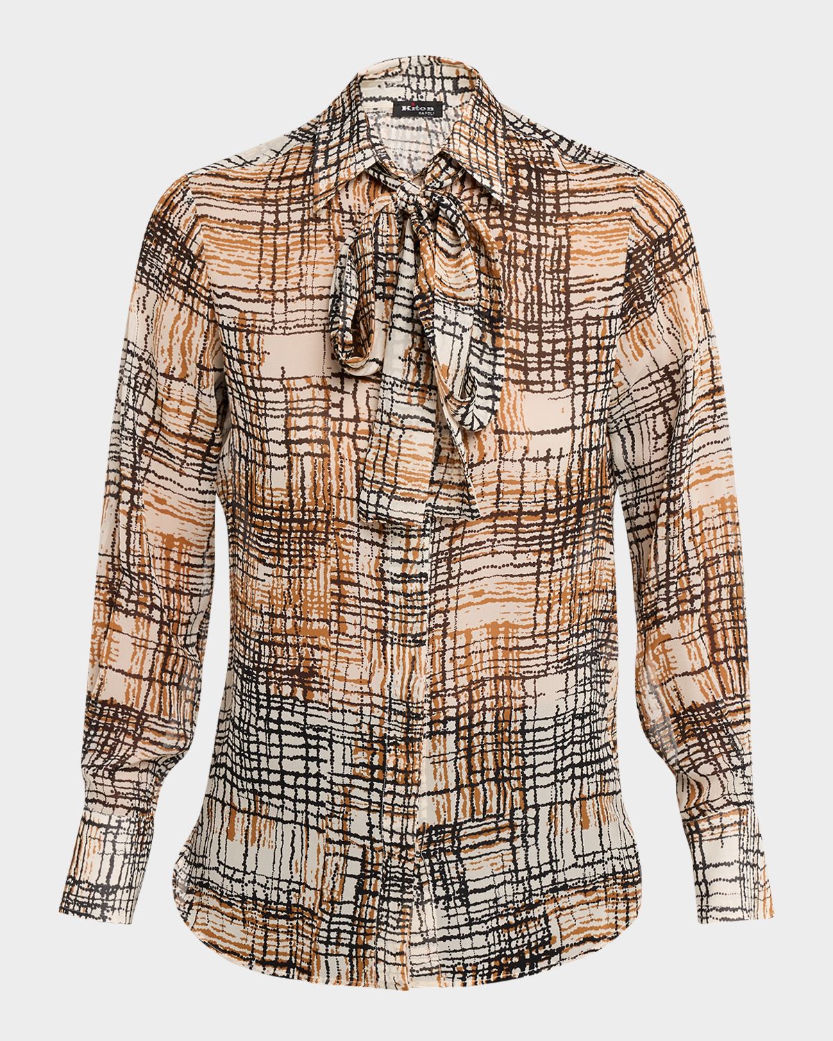 Kiton Printed Silk Tie-Neck Shirt