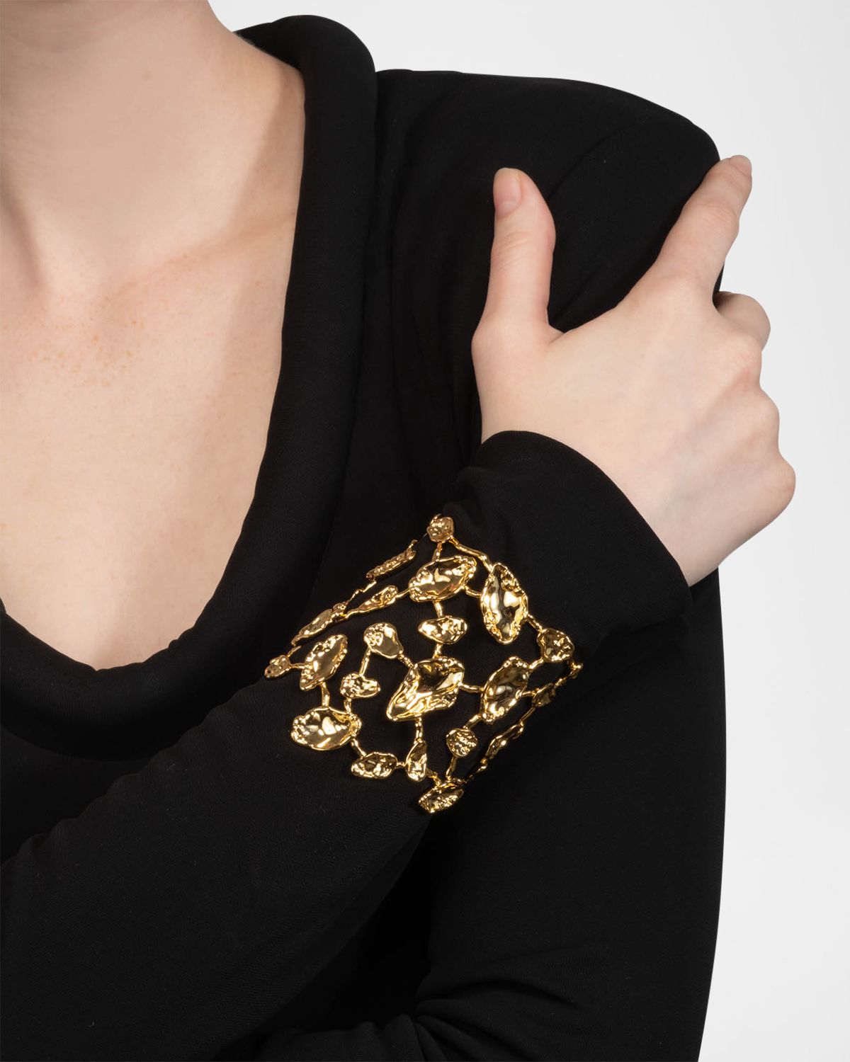 Alexis Bittar Brut Gold Mosaic Wide Cuff Bracelet