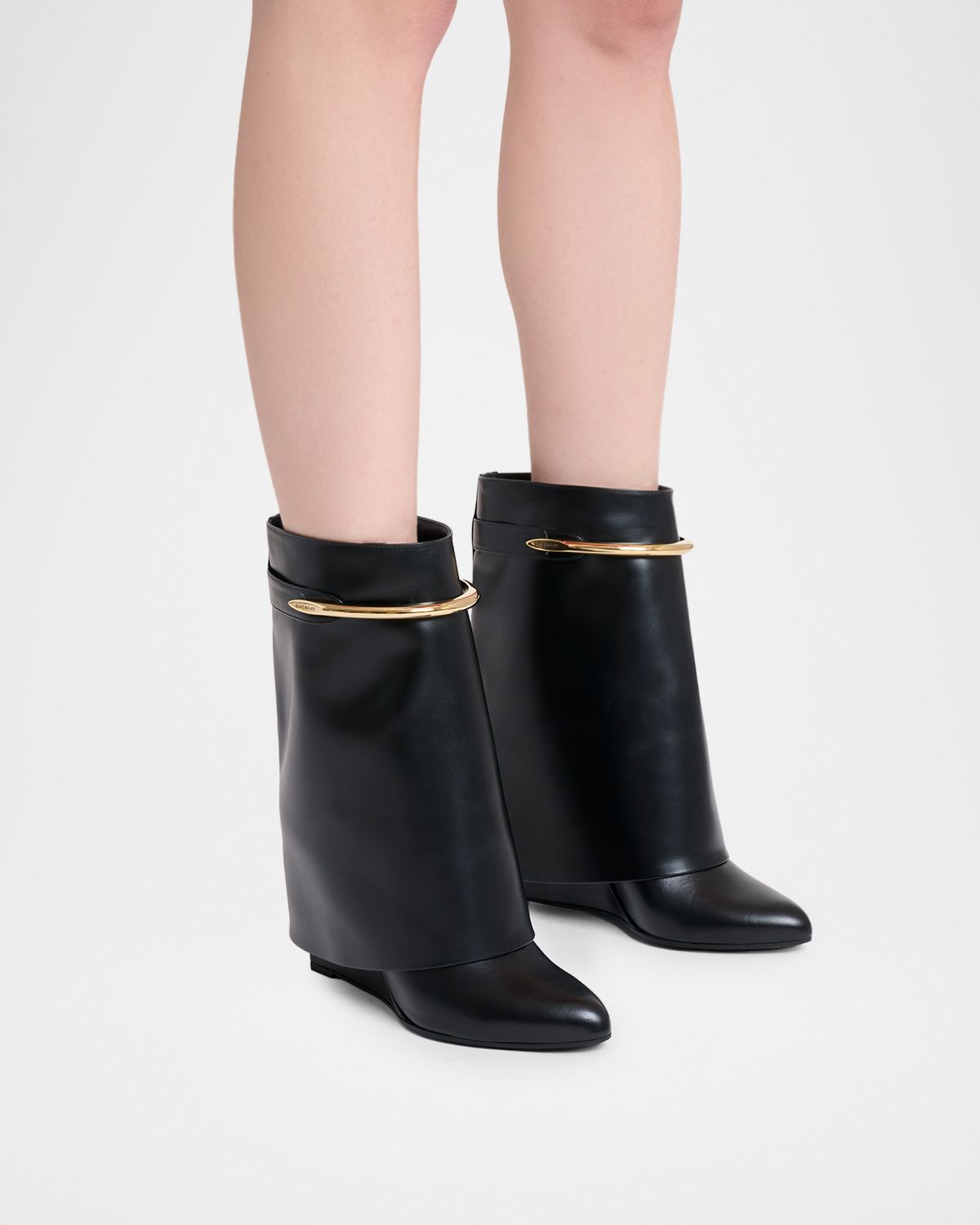 Givenchy Shark Pinch Draped Leather Wedge Ankle Boots