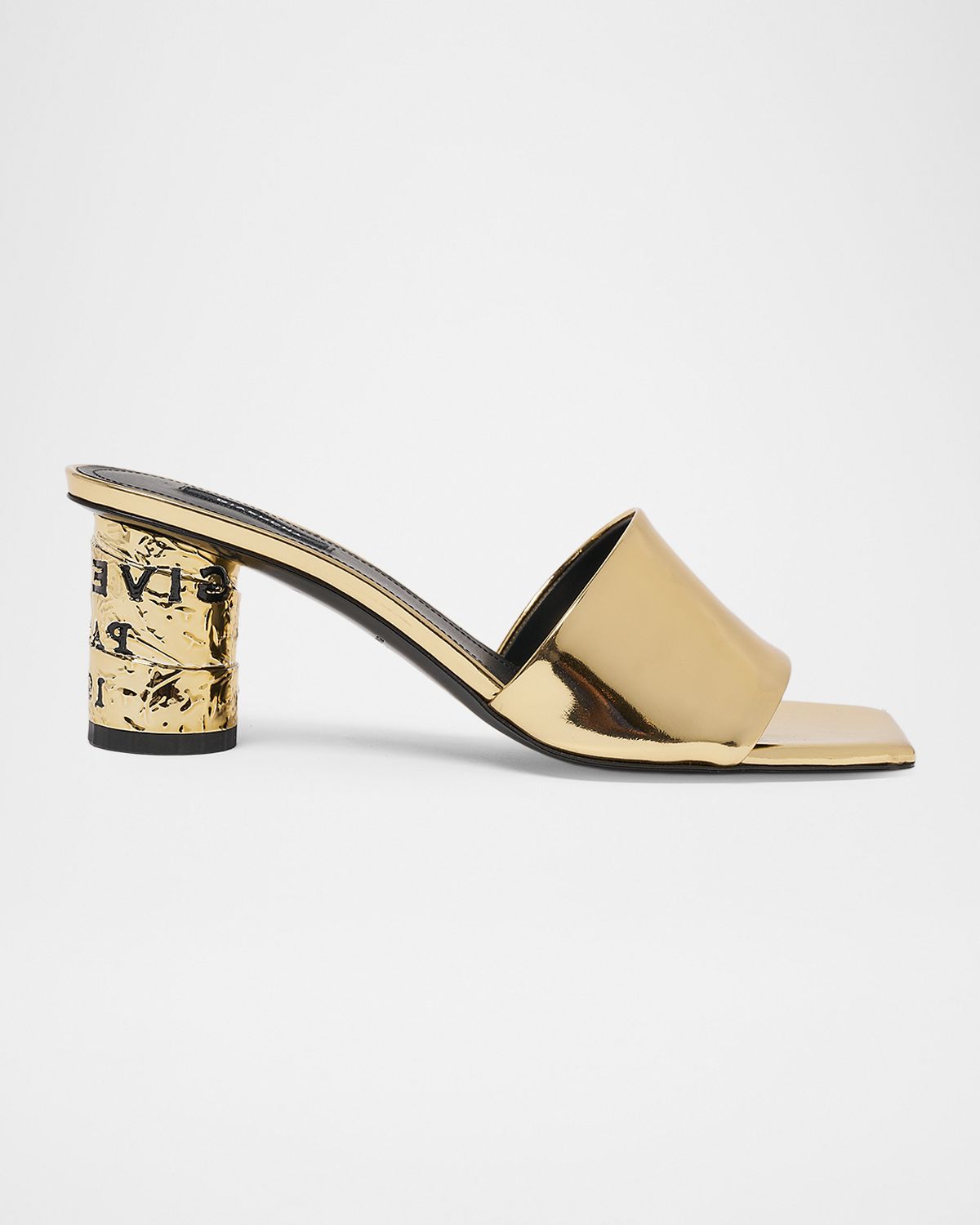 Givenchy 65mm Logo Heel Metallic Leather Mule Sandals