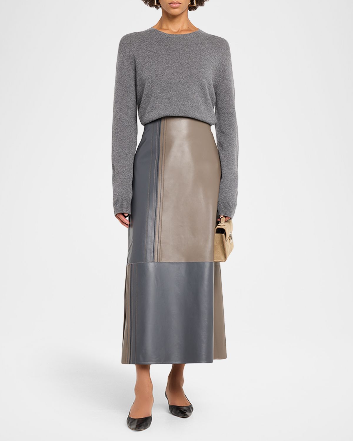 Joseph Cezanne Colorblock Nappa Leather Midi Skirt | Thumbnail 5