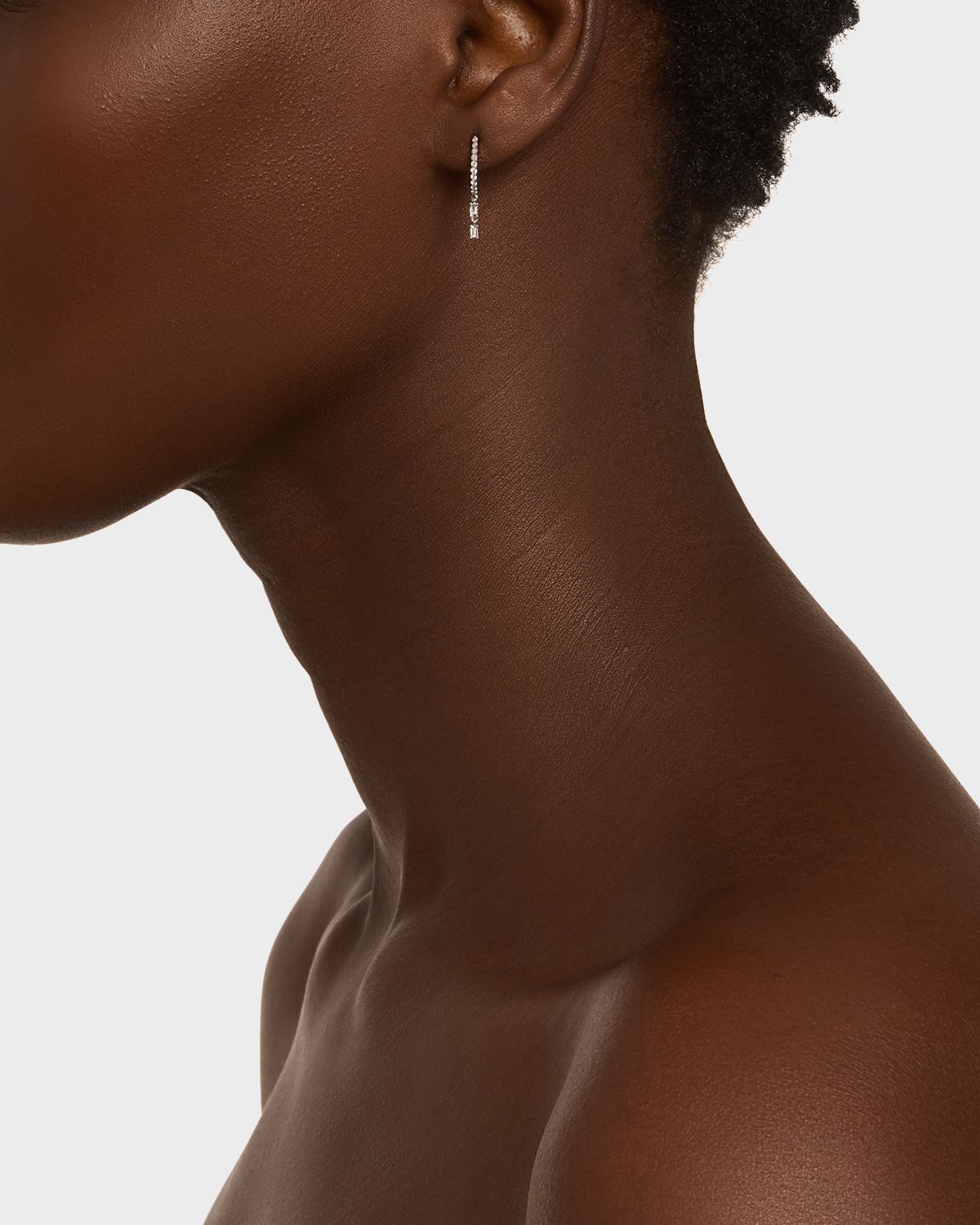 LANA Pave Huggie Earrings with Double Baguette Dangle Diamonds