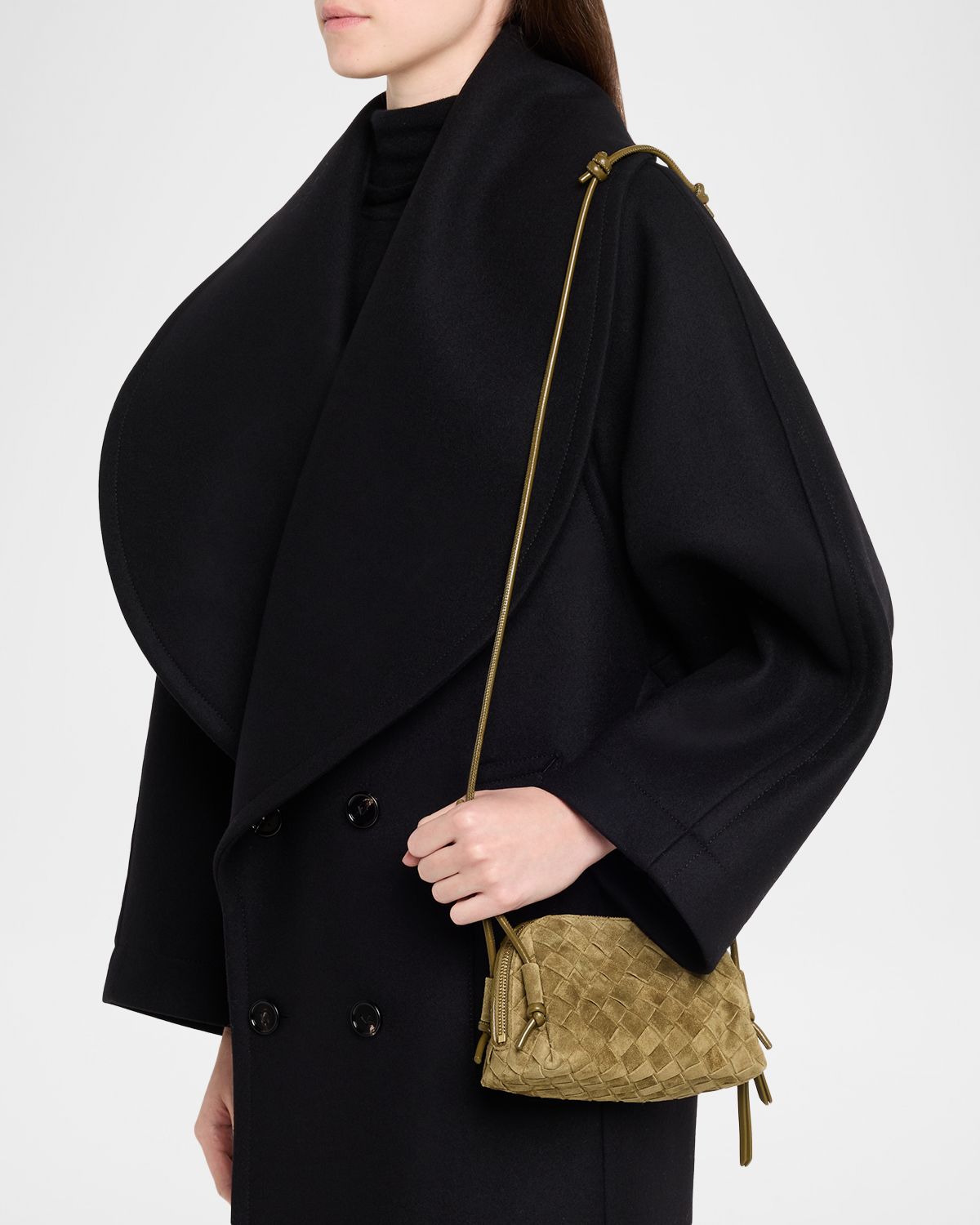 Bottega Veneta Concert Pouch Intrecciato Suede Shoulder Bag