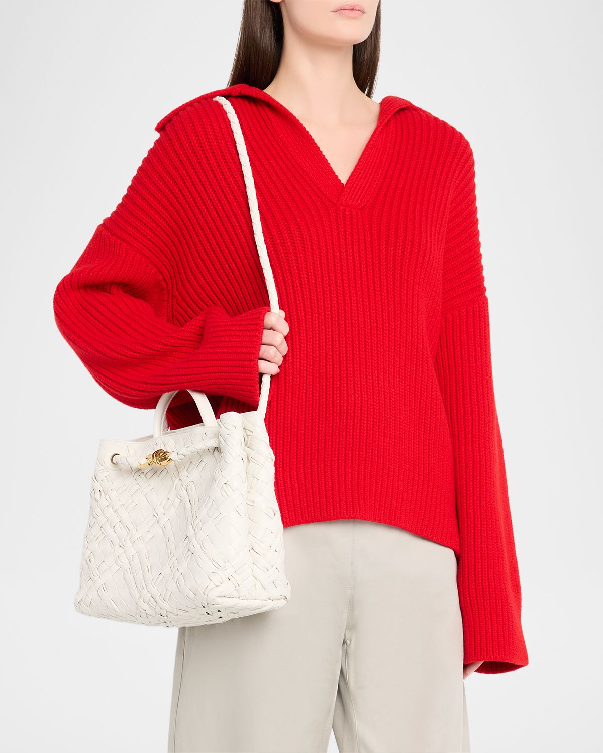Bottega Veneta Small Andiamo Intrecciato Leather Top-Handle Bag