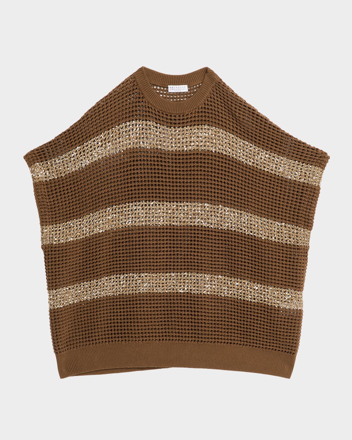 Brunello Cucinelli Paillette Striped Cashmere Net Sweater