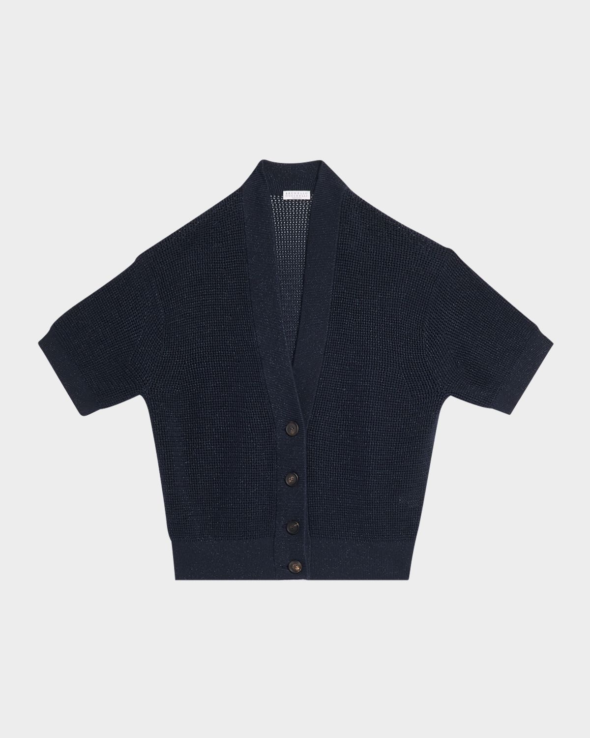 Brunello Cucinelli Shimmering Diamond Knit Short-Sleeve Cardigan