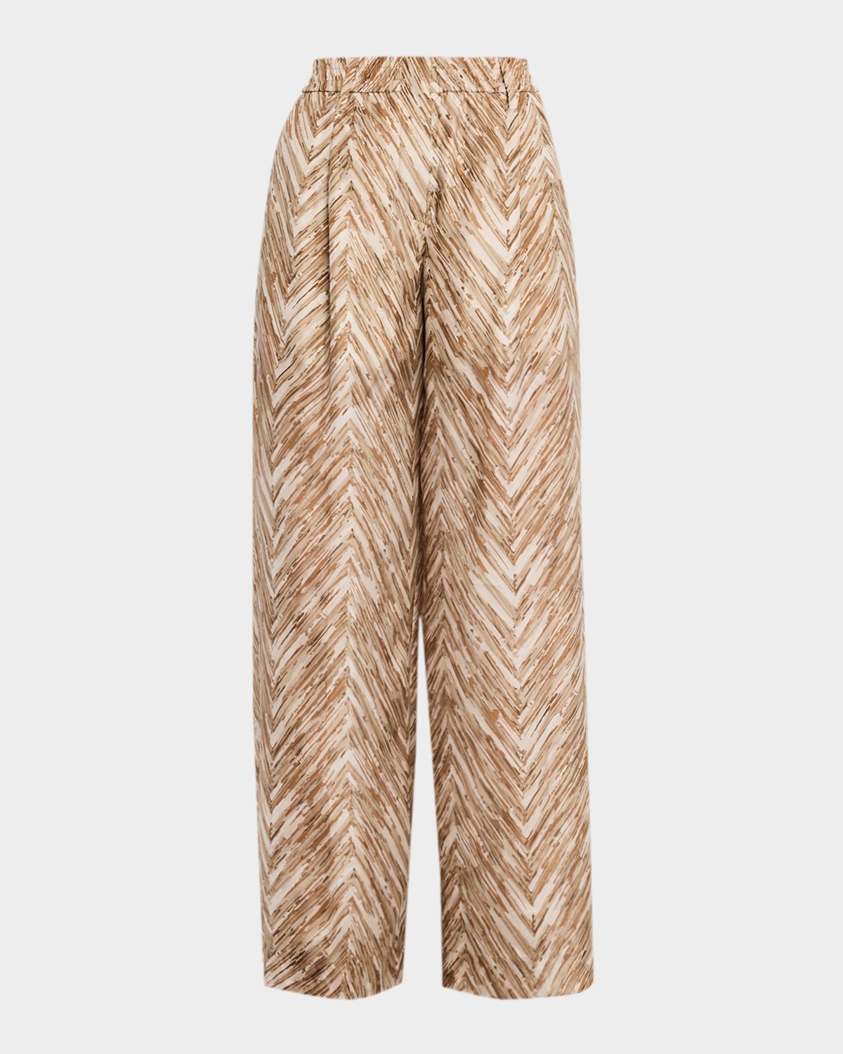 Brunello Cucinelli Chevron Silk Wide-Leg Summer Pants