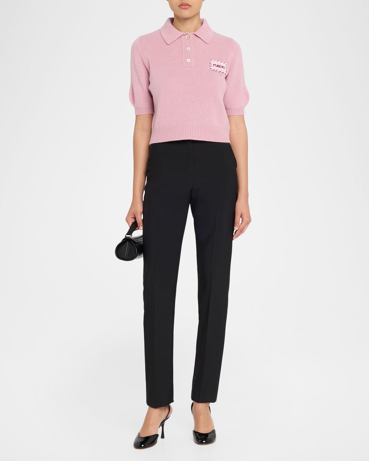 Marni Short-Sleeve Cashmere Crop Polo Sweater