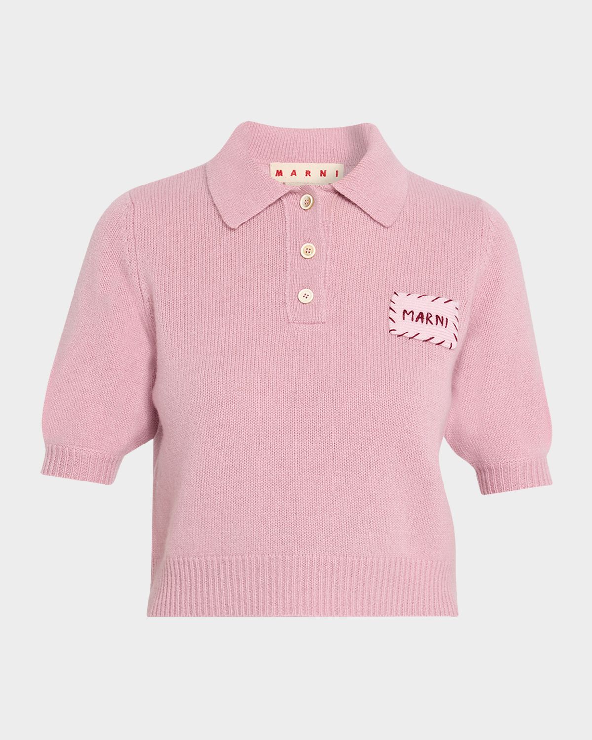 Marni Short-Sleeve Cashmere Crop Polo Sweater