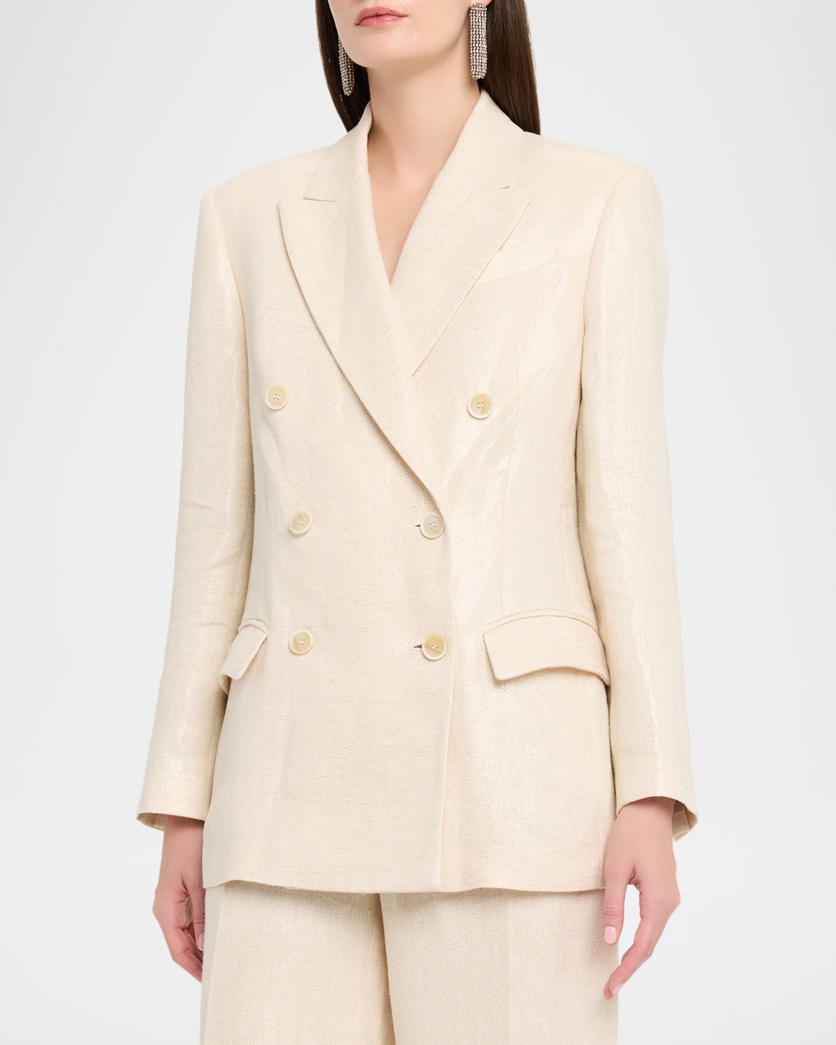Brunello Cucinelli Shimmering Cotton-Silk Twill Double-Breasted Blazer