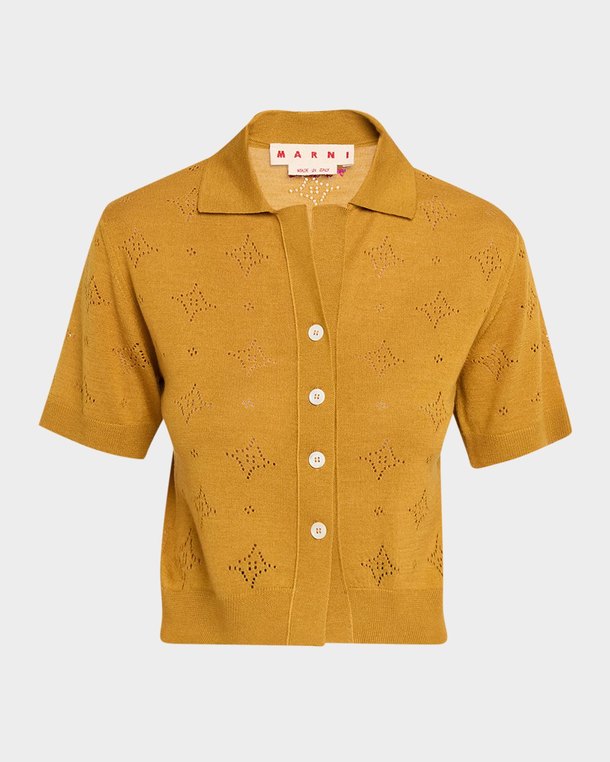 Marni Wool-Silk Openwork Short-Sleeved Shirt