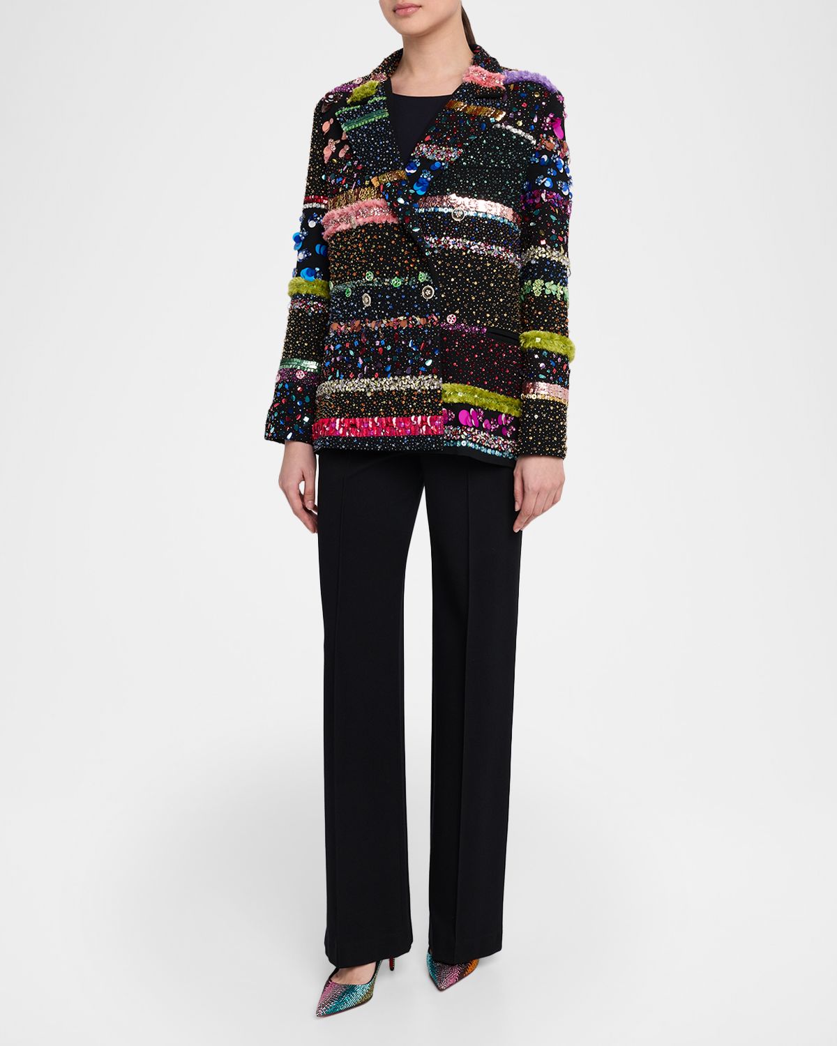 Libertine Gala Stripes Embellished Double-Breasted Jacket