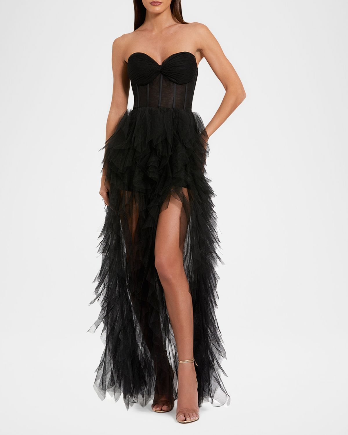 Mac Duggal Strapless Ruffle Bustier Gown