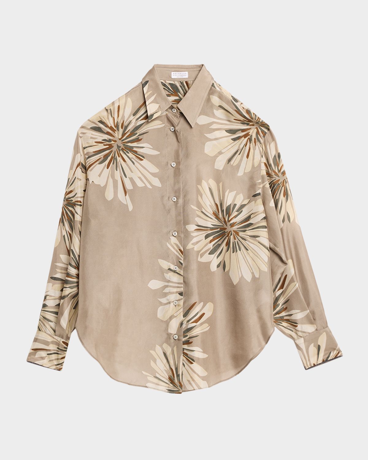 Brunello Cucinelli Abstract Dahlia Silk Button-Down Shirt