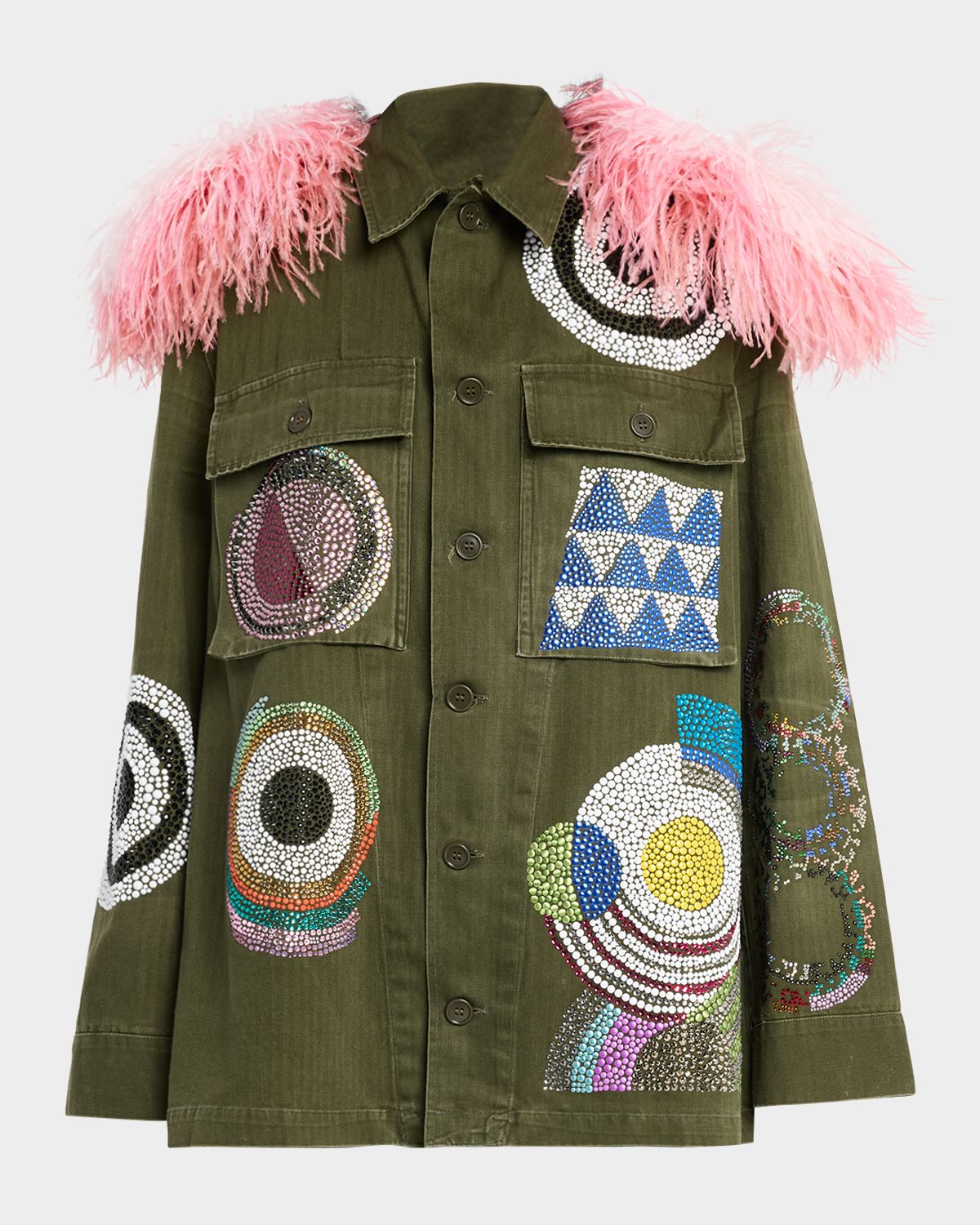 Libertine Sonia Crystal Vintage French Military Jacket with Feathers