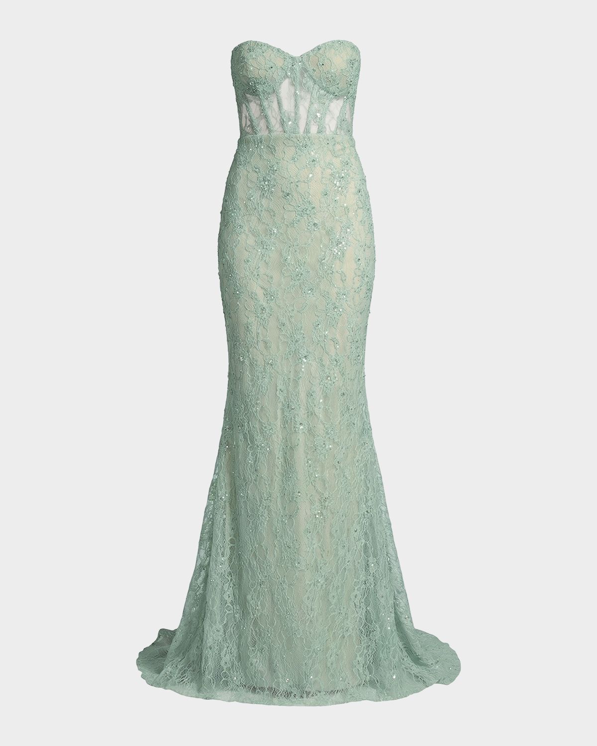 Mac Duggal Embellished Floral Lace Sweetheart Gown