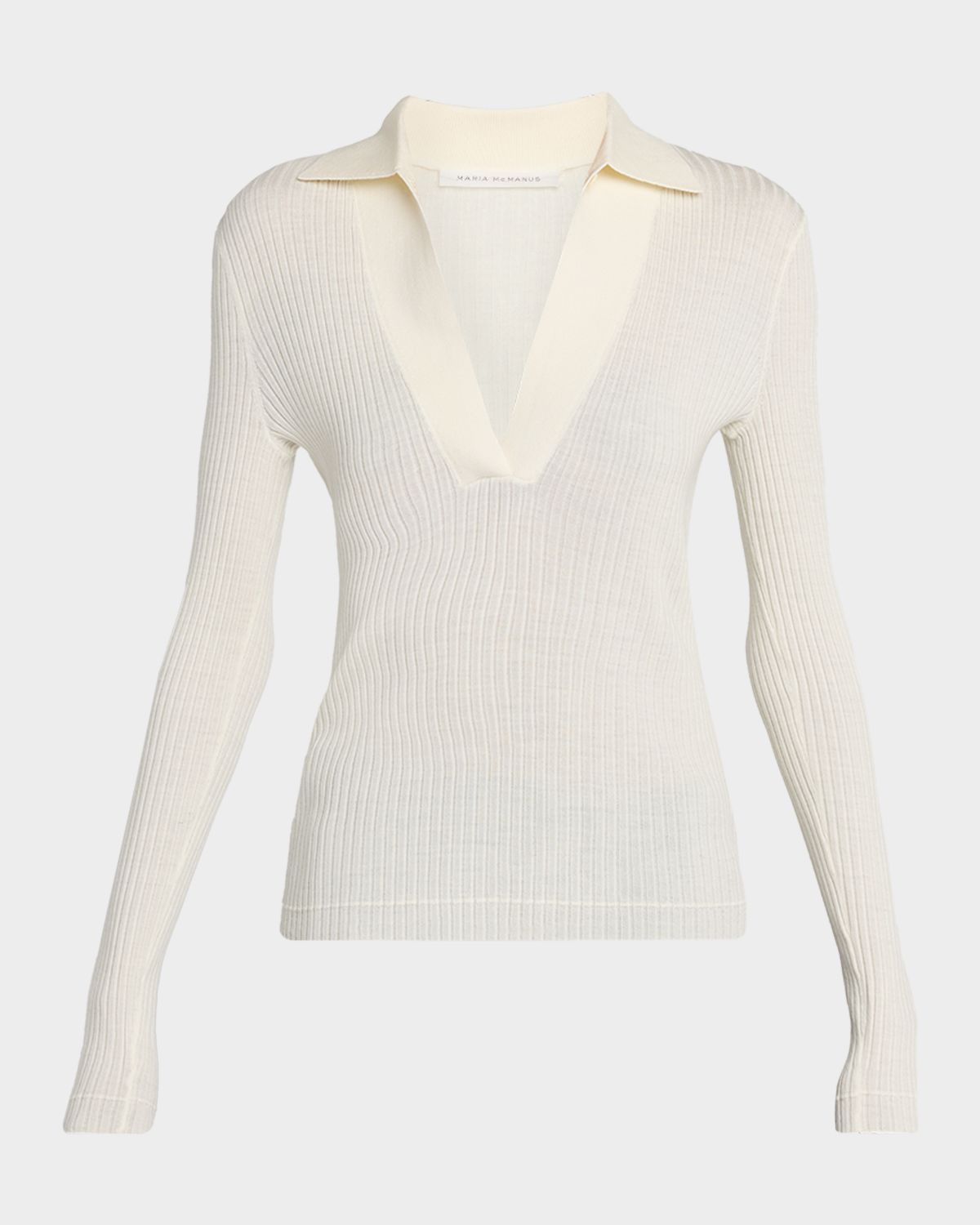 MARIA MCMANUS Long-Sleeve Ribbed Merino Wool Polo