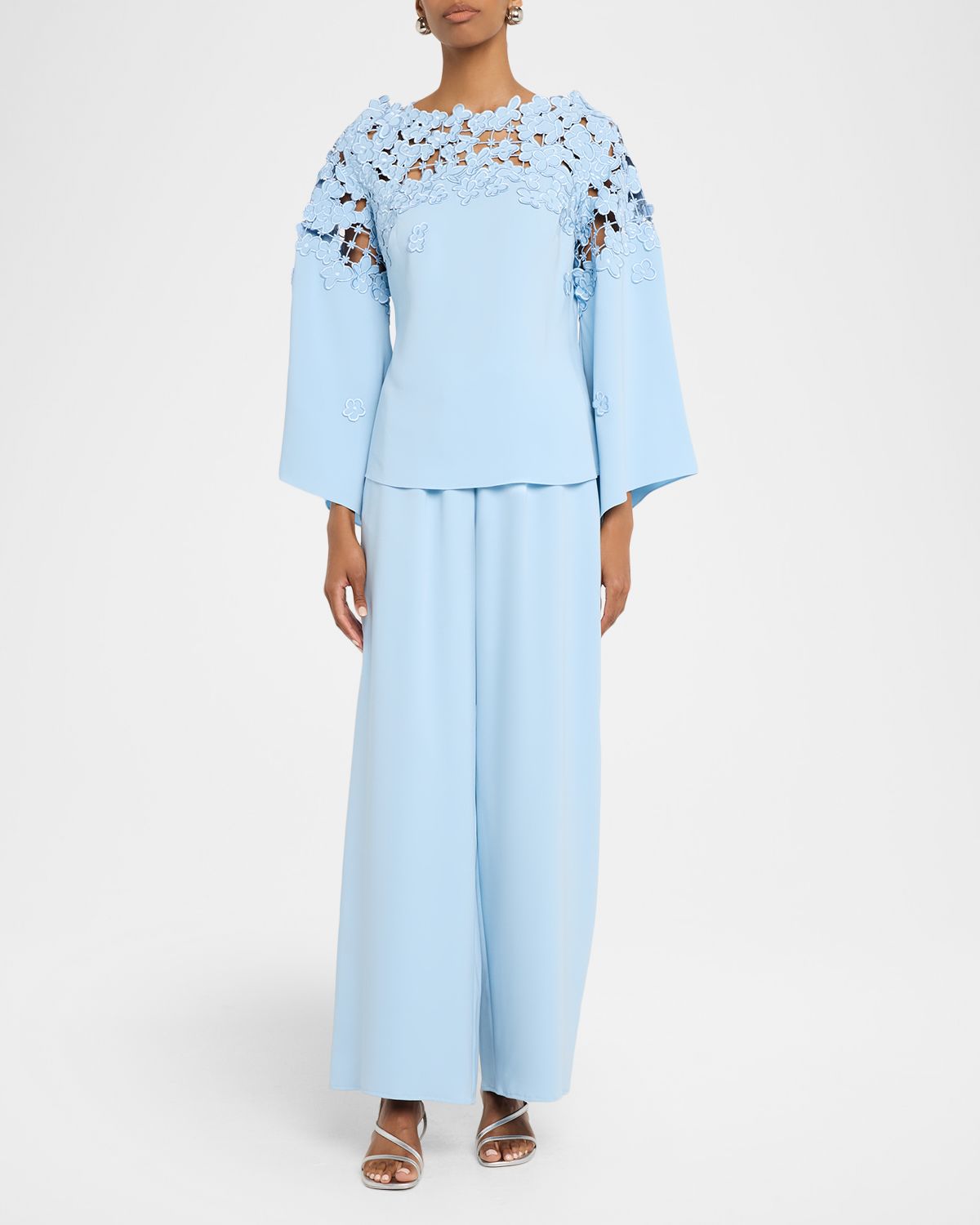 Oscar de la Renta Silk Georgette Wide-Leg Pull-On Pants