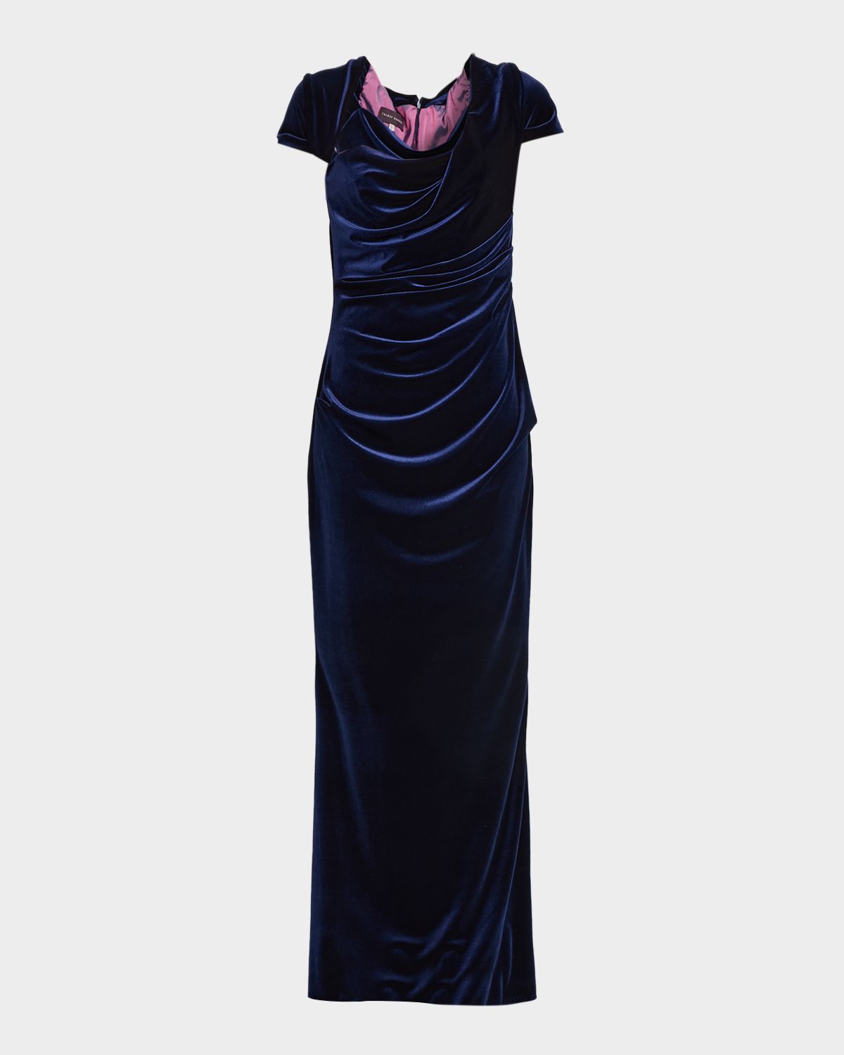 Talbot Runhof Draped Velvet Cap-Sleeve Gown